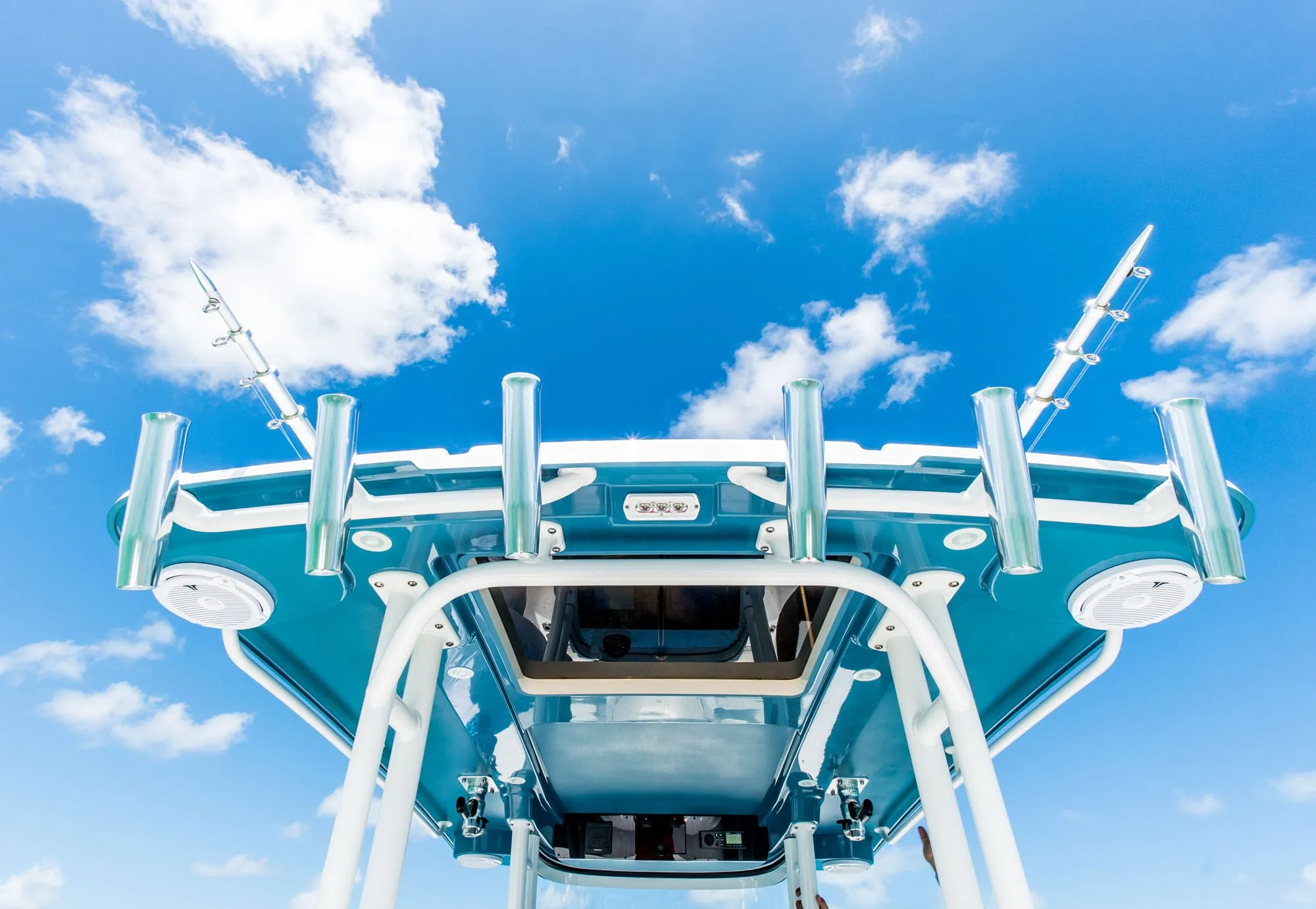 EdgeWater 325CC anchored in a picturesque cove in the Arabian Gulf.